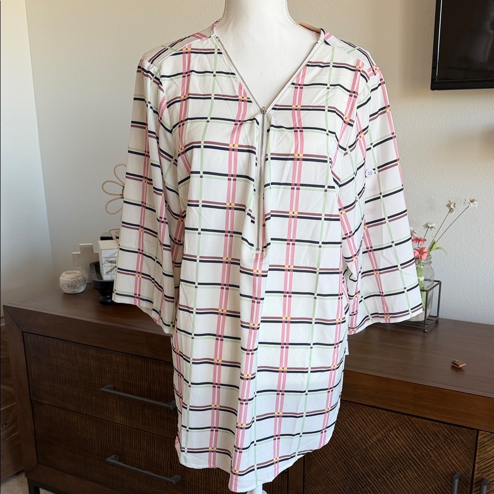 BloomChic Pink and Black Plaid V-Neck Tunic